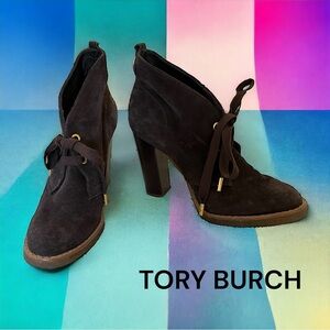 TORY BURCH BROWN SUEDE ANKLE BOOTIES BOOTS SHOES